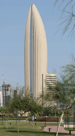 Reinforced concrete fins provide shade to the 300-meter-tall National Bank of Kuwait headquarters. Photo: Nigel Young/Foster + Partners