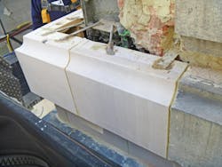 Substitute materials, like GFRC for terra cotta, offer repair options for tough areas. Photo courtesy Hoffmann Architects + Engineers Substitute materials, like GFRC for terra cotta, offer repair options for tough areas. Photo courtesy Hoffmann Architects + Engineers