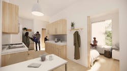 Rendering of supportive housing unit on Skid Row