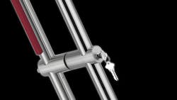 A close up view of a single motion unlocking door pull A close up view of a single motion unlocking door pull