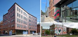 Before and after of historic building and a mural around it Before and after of historic building and a mural around it