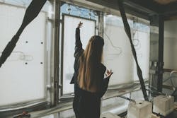 Christina Eisenbarth, HydroSKIN&rsquo;s inventor, demonstrating the system. Photo: Institute of Lightweight Structures and Conceptual Design