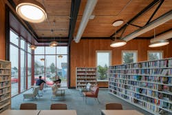 Cross laminated timber structure library interior