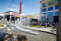 The AO-designed Mountain View Village in Utah has a water feature that&rsquo;s controlled by an AI-assisted system, developed by Outside The Lines, that is capable of responding to different crowd movements. Photo courtesy Outside The Lines