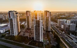 High Angle Photography of High-rise Buildings Near Road during Golden Hour