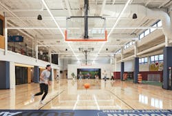 Barstool Sports Office, Chicago, Ill. To embody the &ldquo;fantasy factory&rdquo; concept, Barstool Sports installed a full-size basketball court in their new Chicago office