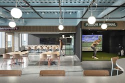 Fusion Medical Staffing Office , Omaha, Neb. The Fusebox lounge on the main floor, complete with a golf simulator and arcade games, doubles as a hub for both internal engagement and external recruitment efforts