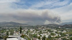 Los Angeles Forest Fire. Panoramic image of a large smoke plume from forest fires near the city of Los Angeles