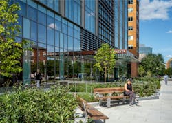 20 Massachusetts Avenue, Washington, D.C. In their commitment to transform the old building, the team created a vibrant outdoor space that invites passersby to enjoy the seating, lush landscape, and view