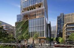 Bank of America Tower at Parkside, Dallas, Texas. The Bank of America Tower at Parkside exemplifies wellness-oriented design with its green façade, landscaped terraces, and plentiful natural daylight Bank of America Tower at Parkside, Dallas, Texas. The Bank of America Tower at Parkside exemplifies wellness-oriented design with its green façade, landscaped terraces, and plentiful natural daylight