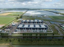 Data center in Middenmeer, Agriport. Birds eye view. Information technology Infrastructure.