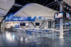 The Flanagan Family Training Table inside SMU&rsquo;s Garry Weber End Zone Complex. The dining space serves student athletes from 17 varsity programs during the week and club seat holders during football games. Photo &copy; HOK