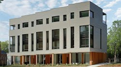 A rendering of the Ralph David Abernathy Row Houses in Atlanta, which Cove Architecture designed in 15 days. This multifamily project includes 15 row houses, each outfitted with smart home technologies and sustainability features.