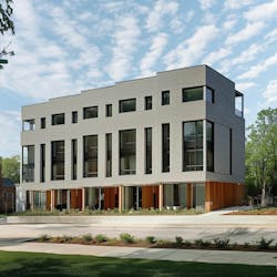 A rendering of the Ralph David Abernathy Row Houses in Atlanta, which Cove Architecture designed in 15 days. This multifamily project includes 15 row houses, each outfitted with smart home technologies and sustainability features.