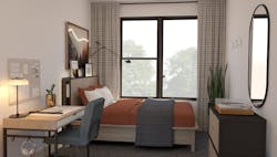 National commercial interiors firm Mary Cook Associates (MCA) and custom furniture manufacturer Morgan Li launched ‘Built to Spec,’ a new furnishings solution for student housing developments. Image © MCA National commercial interiors firm Mary Cook Associates (MCA) and custom furniture manufacturer Morgan Li launched ‘Built to Spec,’ a new furnishings solution for student housing developments. Image © MCA