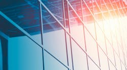 Business Office Glass Windows Building with Sun Reflect for Modern Construction Background