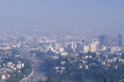 Smog obscuring the Los Angeles skyline